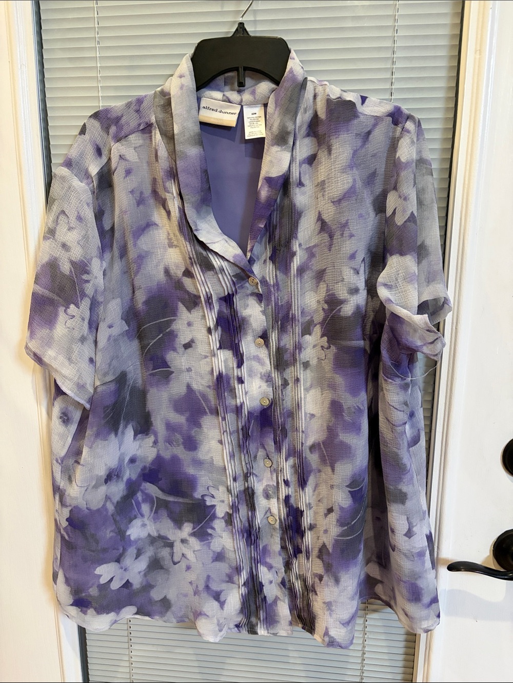 Alfred Dunner Lavender and Purple Floral Pintuck Blouse